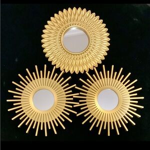 Decorative Gold Mirrors for Wall - Set of 3 Round, Lightweight & Vintage Style